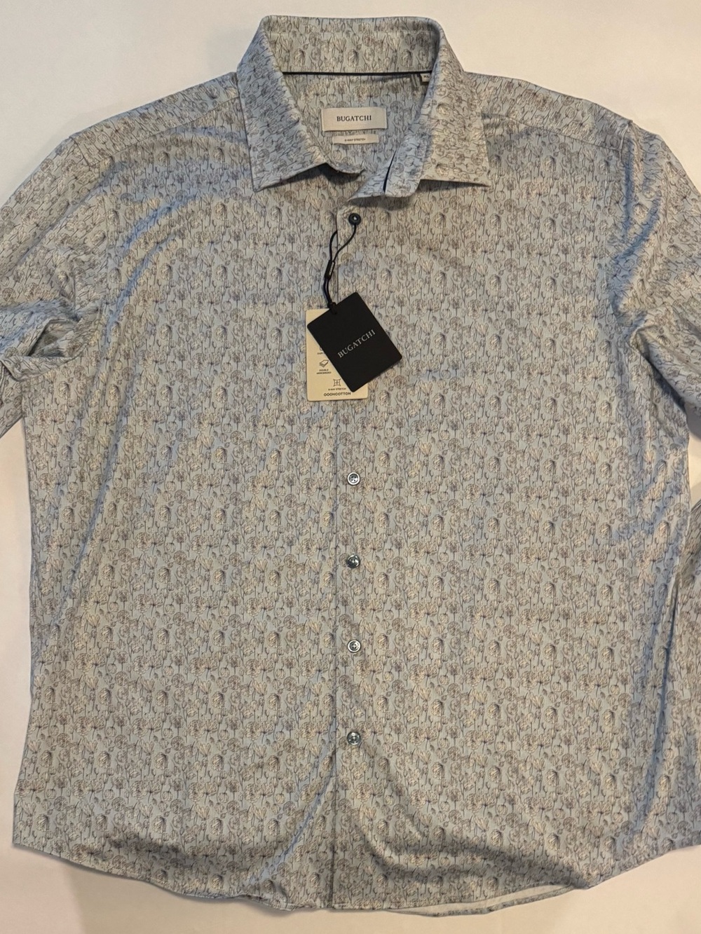 BUGATCHI Men’s Blue/Gray Floral OoohCotton Long Sleeve Button-Up Shirt XL - Picture 2 of 8